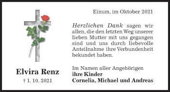 Traueranzeige von Elvira Renz von Hildesheimer Allgemeine Zeitung