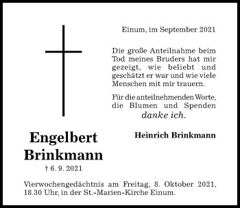 Traueranzeige von Engelbert Brinkmann von Hildesheimer Allgemeine Zeitung