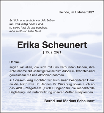 Traueranzeige von Erika Scheunert von Hildesheimer Allgemeine Zeitung