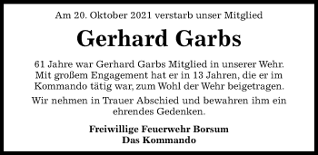 Traueranzeige von Gerhard Garbs von Hildesheimer Allgemeine Zeitung