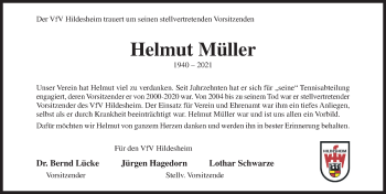 Traueranzeige von Helmut Müller von Hildesheimer Allgemeine Zeitung