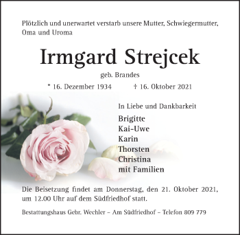 Traueranzeige von Irmgard Strejcek von Hildesheimer Allgemeine Zeitung