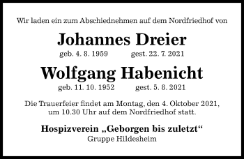 Traueranzeige von Johannes Dreier von Hildesheimer Allgemeine Zeitung