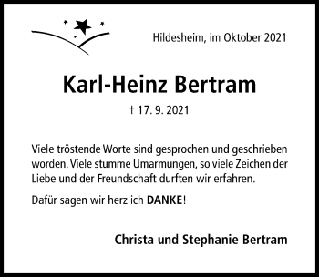 Traueranzeige von Karl-Heinz Bertram von Hildesheimer Allgemeine Zeitung