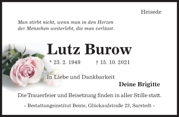Traueranzeige von Lutz Burow von Hildesheimer Allgemeine Zeitung