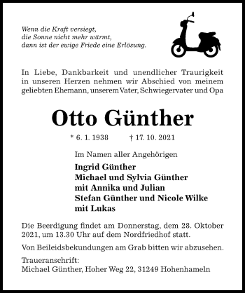Traueranzeige von Otto Günther von Hildesheimer Allgemeine Zeitung