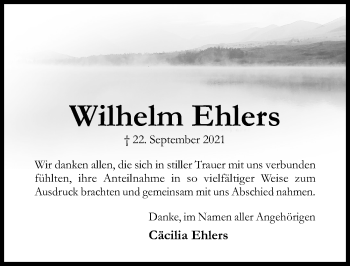 Traueranzeige von Wilhelm Ehlers von Hildesheimer Allgemeine Zeitung