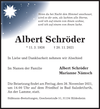 Traueranzeige von Albert Schröder von Hildesheimer Allgemeine Zeitung