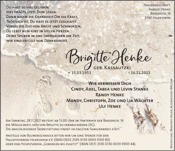 Traueranzeige von Brigitte Henke von Hildesheimer Allgemeine Zeitung