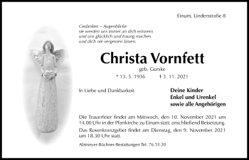 Traueranzeige von Christa Vornfett von Hildesheimer Allgemeine Zeitung