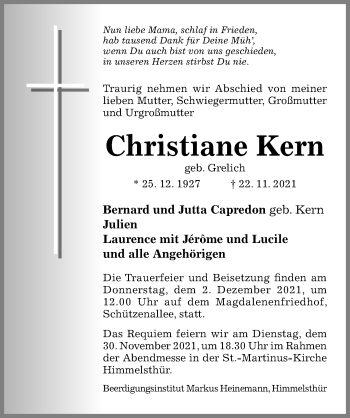 Traueranzeige von Christiane Kern von Hildesheimer Allgemeine Zeitung