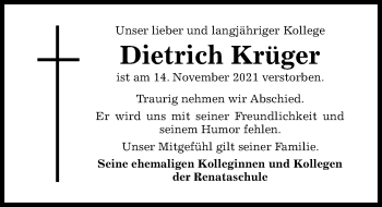 Traueranzeige von Dietrich Krüger von Hildesheimer Allgemeine Zeitung