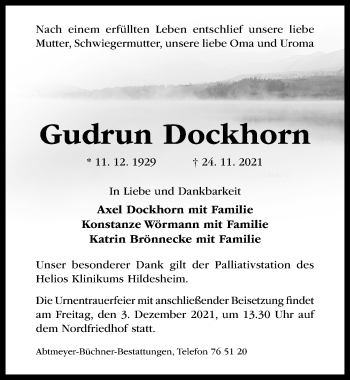 Traueranzeige von Gudrun Dockhorn von Hildesheimer Allgemeine Zeitung