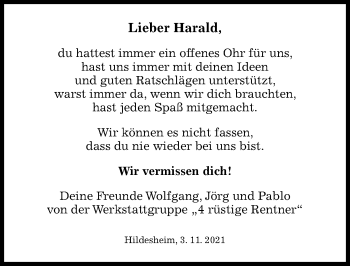 Traueranzeige von Harald Hammecke von Hildesheimer Allgemeine Zeitung