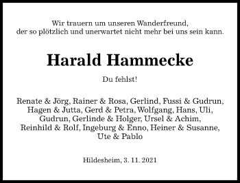 Traueranzeige von Harald Hammecke von Hildesheimer Allgemeine Zeitung