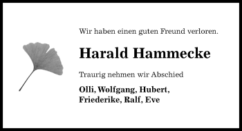 Traueranzeige von Harald Hammecke von Hildesheimer Allgemeine Zeitung