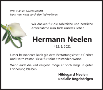 Traueranzeige von Hermann Neelen von Hildesheimer Allgemeine Zeitung