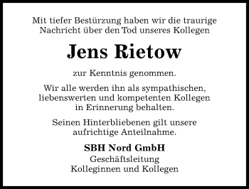 Traueranzeige von Jens Rietow von Hildesheimer Allgemeine Zeitung