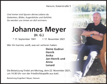 Traueranzeige von Johannes Meyer von Hildesheimer Allgemeine Zeitung