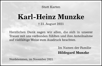 Traueranzeige von Karl-Heinz Munzke von Hildesheimer Allgemeine Zeitung