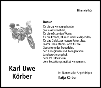 Traueranzeige von Karl Uwe  Körber von Hildesheimer Allgemeine Zeitung