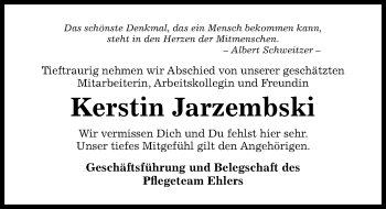 Traueranzeige von Kerstin Jarzembski von Hildesheimer Allgemeine Zeitung