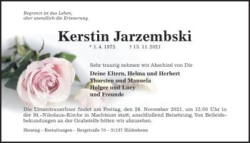 Traueranzeige von Kerstin Jarzembski von Hildesheimer Allgemeine Zeitung