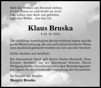 Traueranzeige von Klaus Bruska von Hildesheimer Allgemeine Zeitung