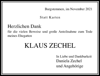 Traueranzeige von Klaus Zechel von Hildesheimer Allgemeine Zeitung