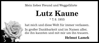 Traueranzeige von Lutz Kaune von Hildesheimer Allgemeine Zeitung