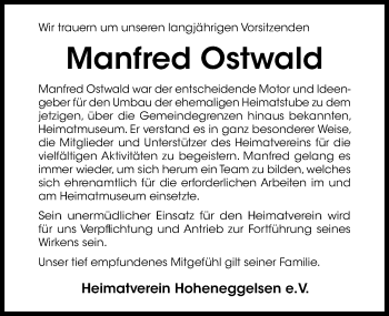 Traueranzeige von Manfred Ostwald von Hildesheimer Allgemeine Zeitung