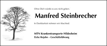 Traueranzeige von Manfred Steinbrecher von Hildesheimer Allgemeine Zeitung