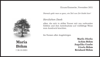 Traueranzeige von Maria Böhm von Hildesheimer Allgemeine Zeitung