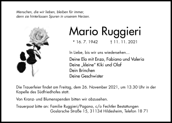 Traueranzeige von Mario Ruggieri von Hildesheimer Allgemeine Zeitung