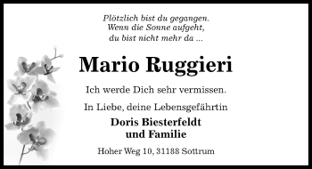 Traueranzeige von Mario Ruggieri von Hildesheimer Allgemeine Zeitung