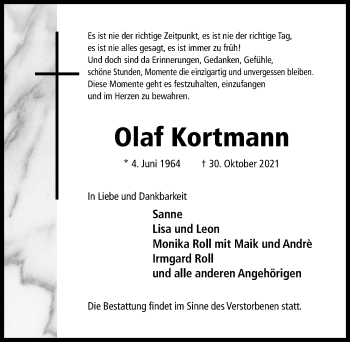 Traueranzeige von Olaf Kortmann von Hildesheimer Allgemeine Zeitung