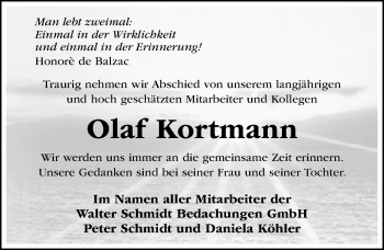 Traueranzeige von Olaf Kortmann von Hildesheimer Allgemeine Zeitung