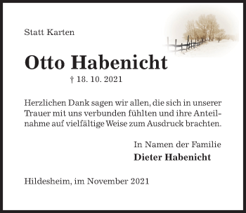 Traueranzeige von Otto Habenicht von Hildesheimer Allgemeine Zeitung