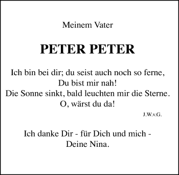 Traueranzeige von Peter Peter von Hildesheimer Allgemeine Zeitung