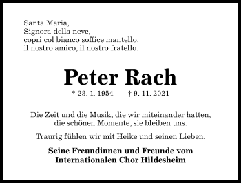 Traueranzeige von Peter Rach von Hildesheimer Allgemeine Zeitung