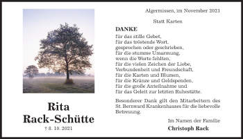 Traueranzeige von Rita Rack-Schütte von Hildesheimer Allgemeine Zeitung