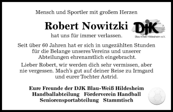 Traueranzeige von Robert Nowitzki von Hildesheimer Allgemeine Zeitung