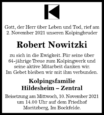 Traueranzeige von Robert Nowitzki von Hildesheimer Allgemeine Zeitung