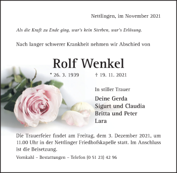 Traueranzeige von Rolf Wenkel von Hildesheimer Allgemeine Zeitung