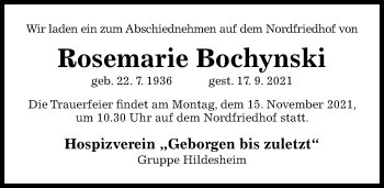 Traueranzeige von Rosemarie Bochynski von Hildesheimer Allgemeine Zeitung