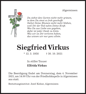 Traueranzeige von Siegfried Virkus von Hildesheimer Allgemeine Zeitung