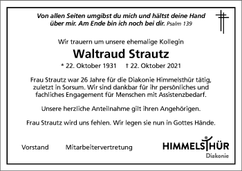 Traueranzeige von Waltraud Strautz von Hildesheimer Allgemeine Zeitung
