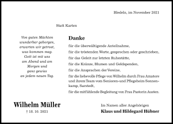 Traueranzeige von Wilhelm Müller von Hildesheimer Allgemeine Zeitung