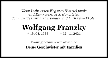 Traueranzeige von Wolfgang Franzky von Hildesheimer Allgemeine Zeitung