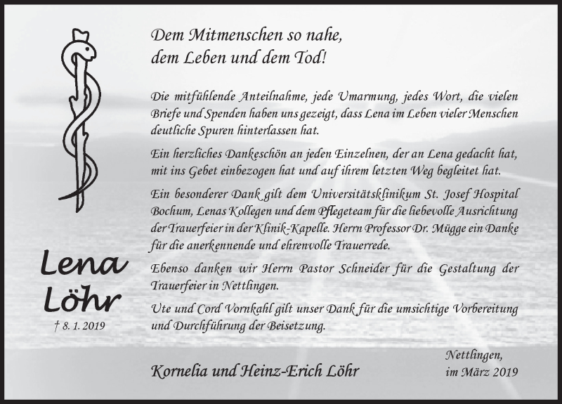  Traueranzeige für Lena Löhr vom 23.03.2019 aus Hildesheimer Allgemeine Zeitung